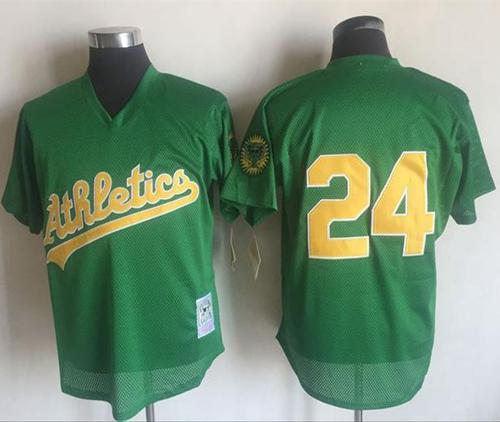 Mitchell And Ness 1998 Athletics #24 Rickey Henderson Green Throwback Stitched MLB Jersey